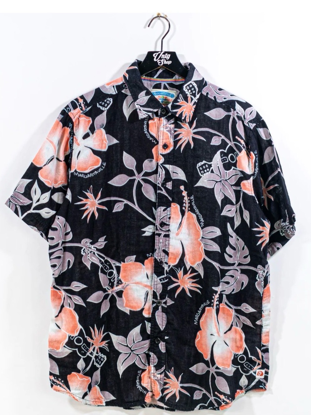 Margaritaville Vintage Hawaiian Shirt Mens Large Black Floral Jimmy‎ Buffett 90s